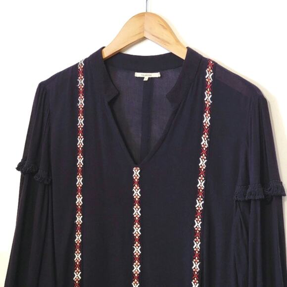 Tularosa Revolve V Neck Embroidered Boho Chic Navy Blue Tunic Mini Dress Size S - Picture 3 of 16